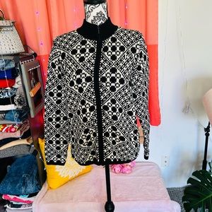 Talbots Vintage Women’s Black and White Long Sleeve Full Zip Sweater Size M